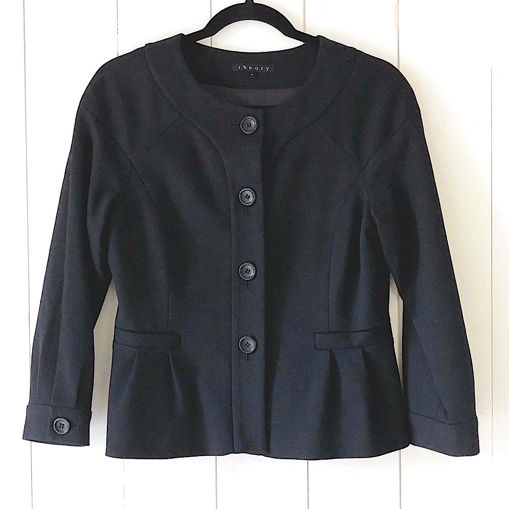 Vintage THEORY Ayana Flouncy Hem Black Classic Blazer Size Medium
